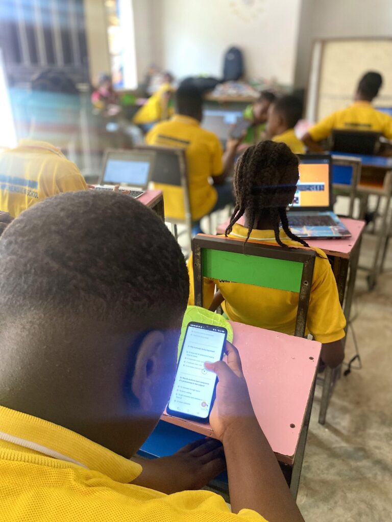 First term examination - students infront of their devices