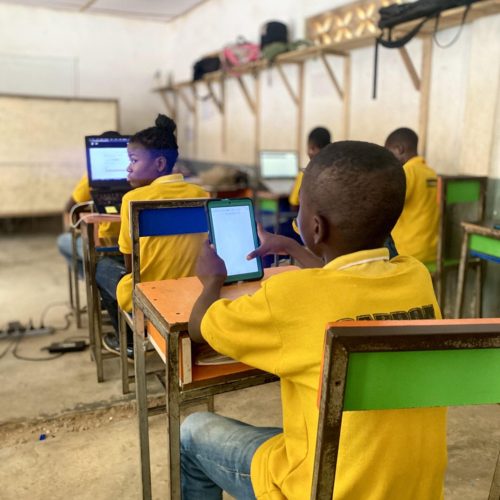 First term examination - students infront of their devices