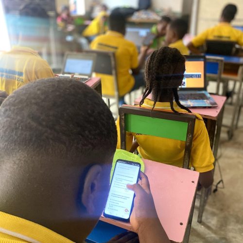 First term examination - students infront of their devices